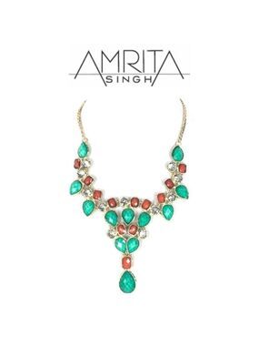 AMRITA Singh Crystal Dune Bib Necklace Turquoise/Coral